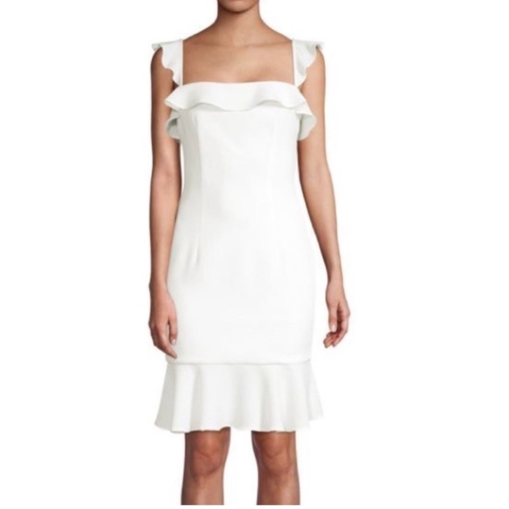 Black Halo White Ruffle Midi Dress